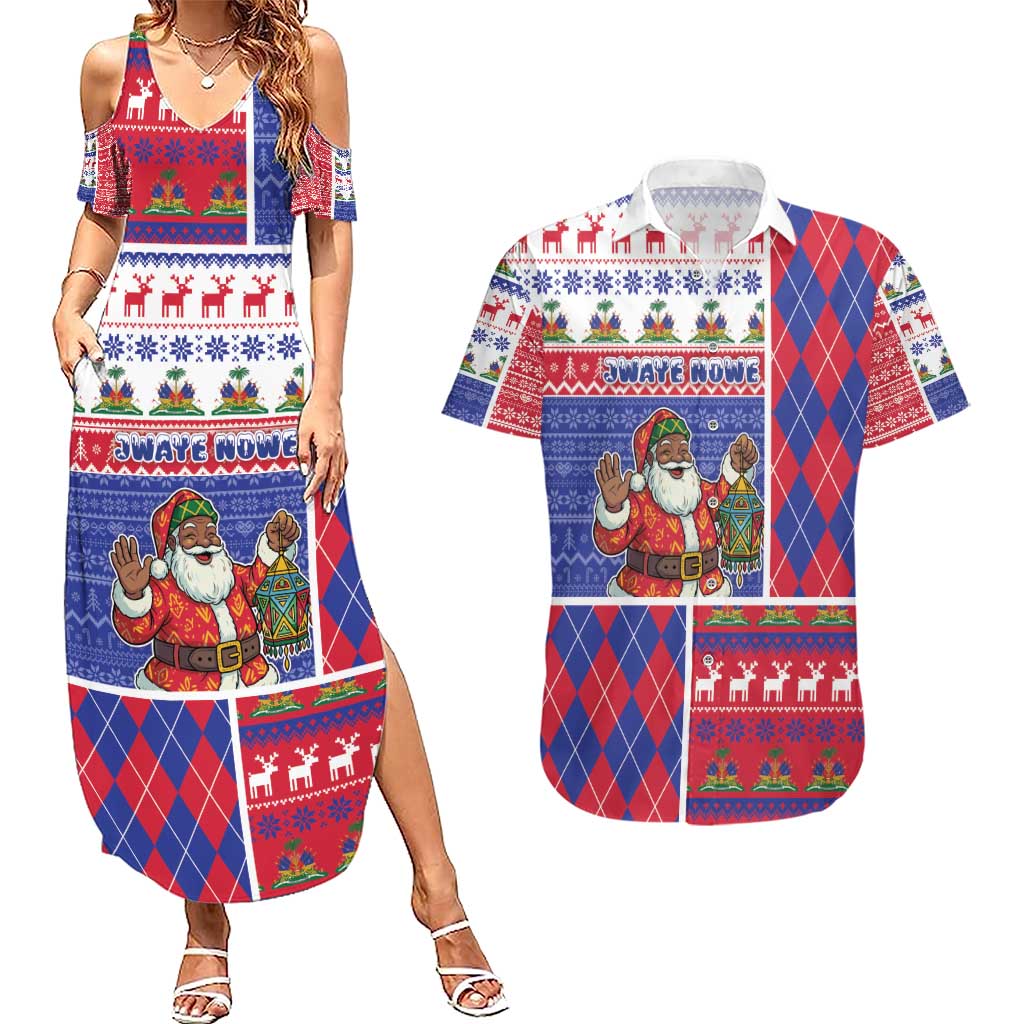 Haiti Christmas Couples Matching Summer Maxi Dress and Hawaiian Shirt Santa With Fanal Haitian Patchwork Style - Wonder Print Shop