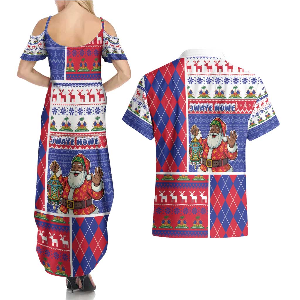 Haiti Christmas Couples Matching Summer Maxi Dress and Hawaiian Shirt Santa With Fanal Haitian Patchwork Style - Wonder Print Shop
