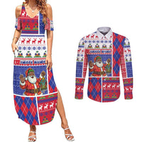 Haiti Christmas Couples Matching Summer Maxi Dress and Long Sleeve Button Shirt Santa With Fanal Haitian Patchwork Style - Wonder Print Shop