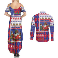 Haiti Christmas Couples Matching Summer Maxi Dress and Long Sleeve Button Shirt Santa With Fanal Haitian Patchwork Style - Wonder Print Shop