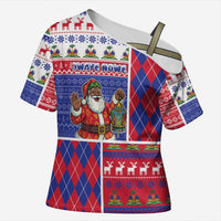Haiti Christmas Cross Shoulder Shirt Santa With Fanal Haitian Patchwork Style - Wonder Print Shop
