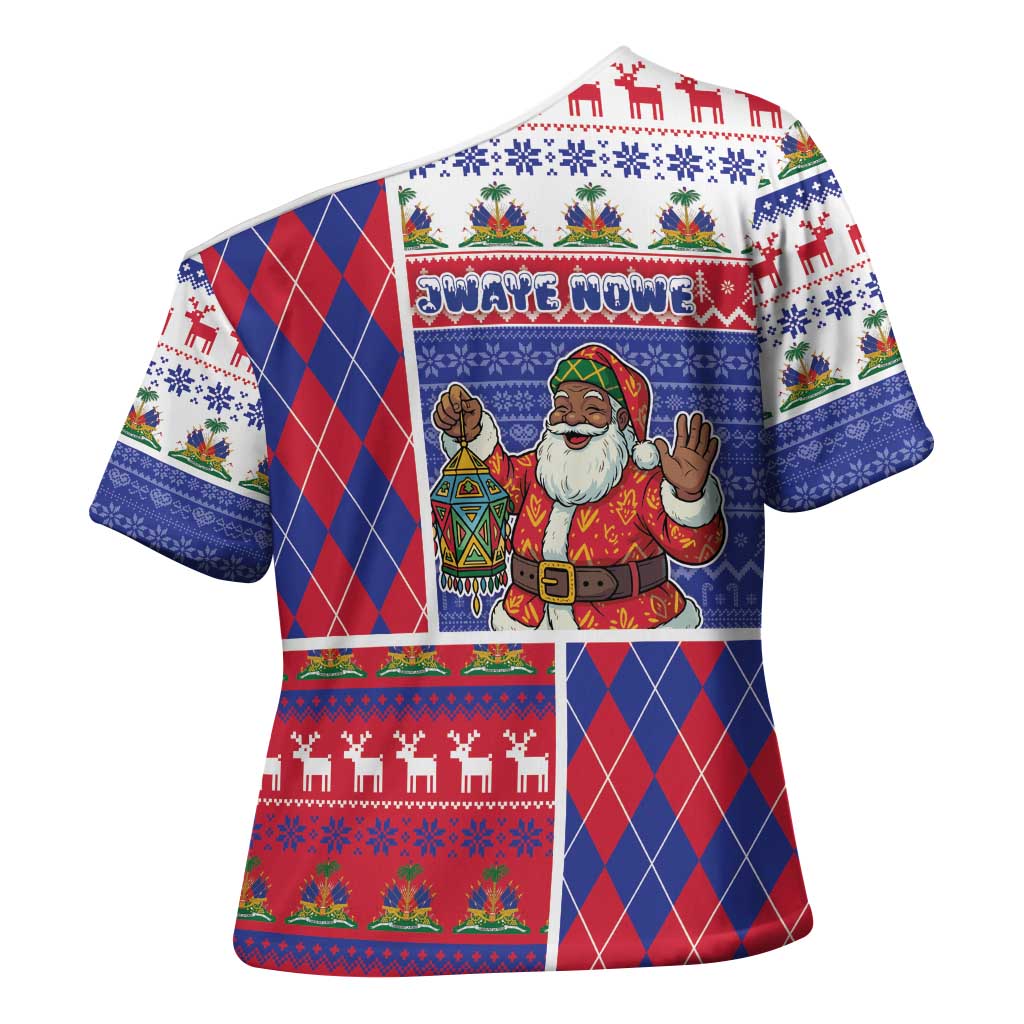 Haiti Christmas Cross Shoulder Shirt Santa With Fanal Haitian Patchwork Style - Wonder Print Shop