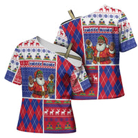 Haiti Christmas Cross Shoulder Shirt Santa With Fanal Haitian Patchwork Style - Wonder Print Shop