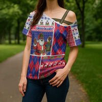 Haiti Christmas Cross Shoulder Shirt Santa With Fanal Haitian Patchwork Style - Wonder Print Shop