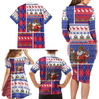 Haiti Christmas Family Matching Long Sleeve Bodycon Dress and Hawaiian Shirt Santa With Fanal Haitian Patchwork Style - Wonder Print Shop