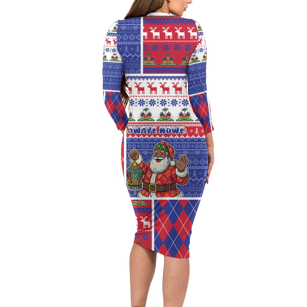 Haiti Christmas Family Matching Long Sleeve Bodycon Dress and Hawaiian Shirt Santa With Fanal Haitian Patchwork Style - Wonder Print Shop