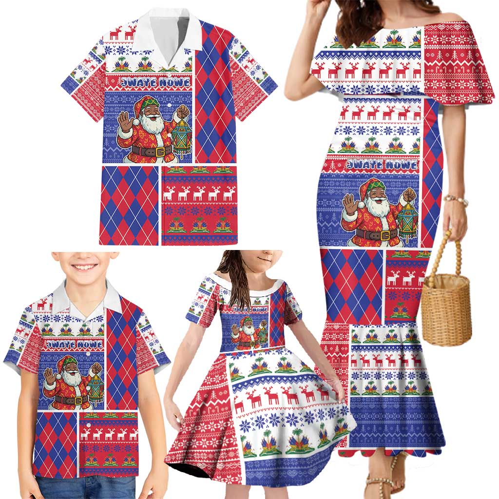 Haiti Christmas Family Matching Mermaid Dress and Hawaiian Shirt Santa With Fanal Haitian Patchwork Style - Wonder Print Shop