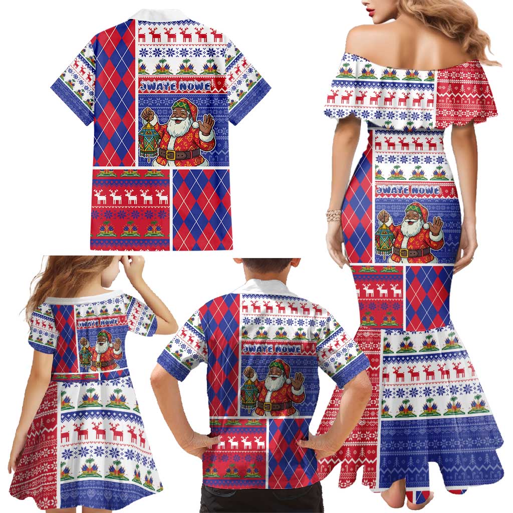 Haiti Christmas Family Matching Mermaid Dress and Hawaiian Shirt Santa With Fanal Haitian Patchwork Style - Wonder Print Shop