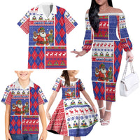 Haiti Christmas Family Matching Off The Shoulder Long Sleeve Dress and Hawaiian Shirt Santa With Fanal Haitian Patchwork Style - Wonder Print Shop