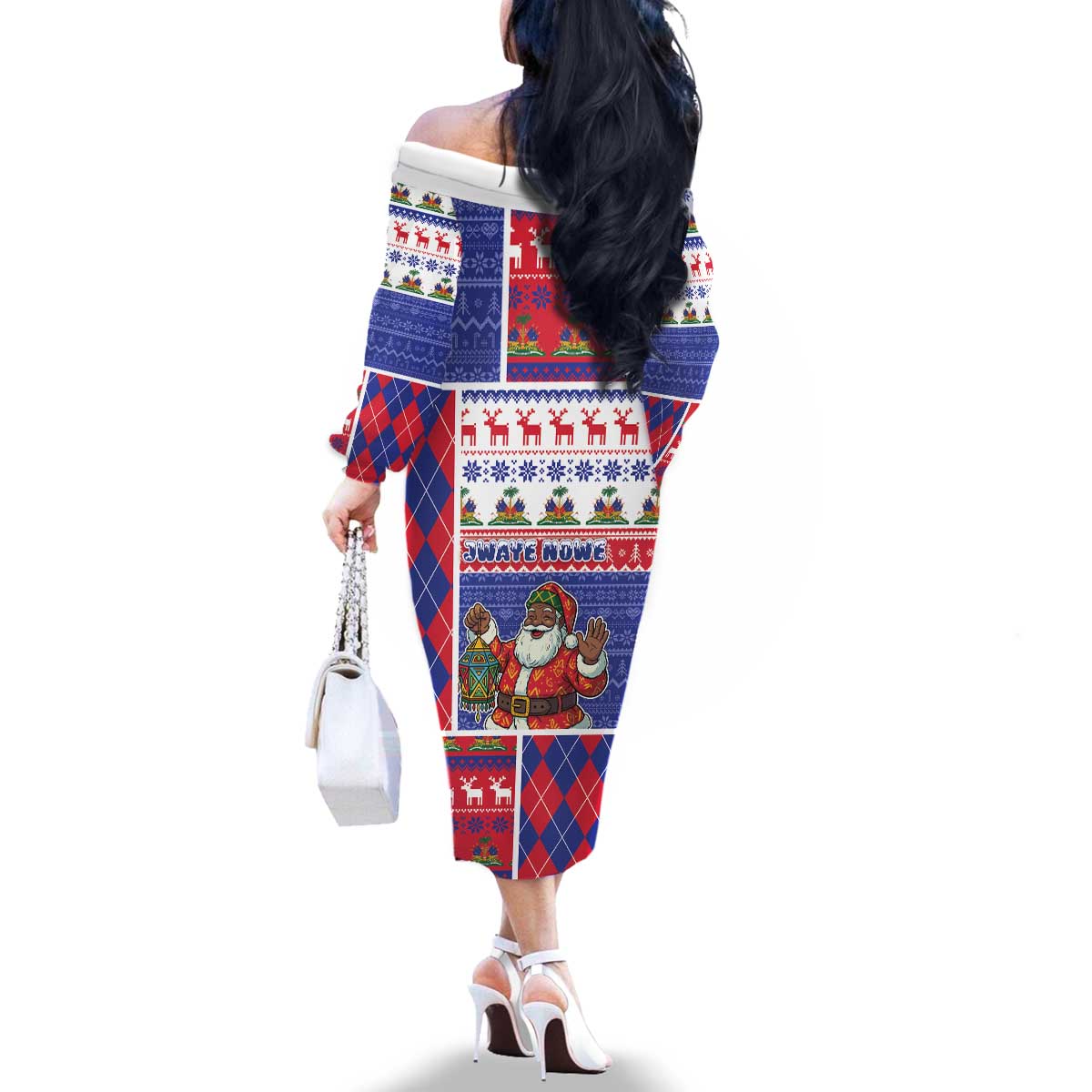 Haiti Christmas Family Matching Off The Shoulder Long Sleeve Dress and Hawaiian Shirt Santa With Fanal Haitian Patchwork Style - Wonder Print Shop