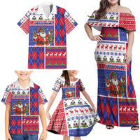 Haiti Christmas Family Matching Off Shoulder Maxi Dress and Hawaiian Shirt Santa With Fanal Haitian Patchwork Style - Wonder Print Shop