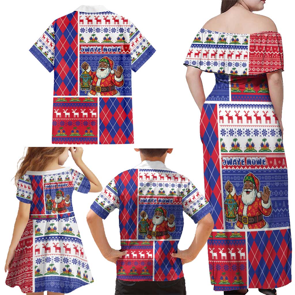 Haiti Christmas Family Matching Off Shoulder Maxi Dress and Hawaiian Shirt Santa With Fanal Haitian Patchwork Style - Wonder Print Shop