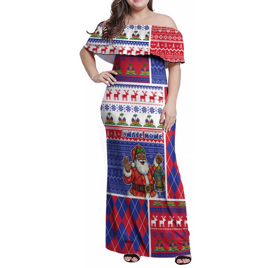 Haiti Christmas Family Matching Off Shoulder Maxi Dress and Hawaiian Shirt Santa With Fanal Haitian Patchwork Style - Wonder Print Shop