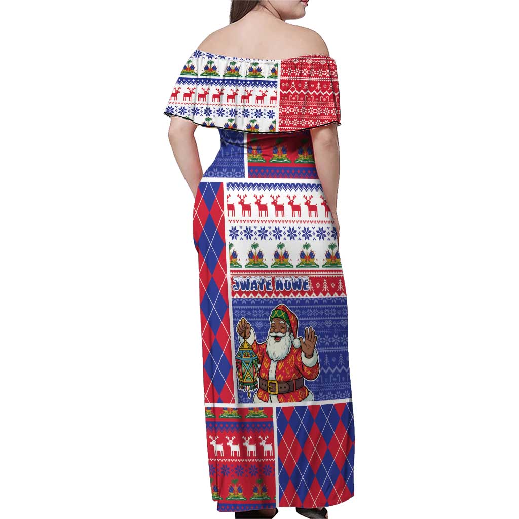 Haiti Christmas Family Matching Off Shoulder Maxi Dress and Hawaiian Shirt Santa With Fanal Haitian Patchwork Style - Wonder Print Shop