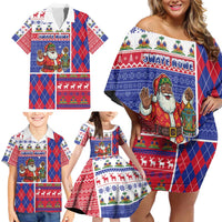 Haiti Christmas Family Matching Off Shoulder Short Dress and Hawaiian Shirt Santa With Fanal Haitian Patchwork Style - Wonder Print Shop