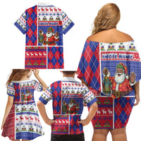 Haiti Christmas Family Matching Off Shoulder Short Dress and Hawaiian Shirt Santa With Fanal Haitian Patchwork Style - Wonder Print Shop
