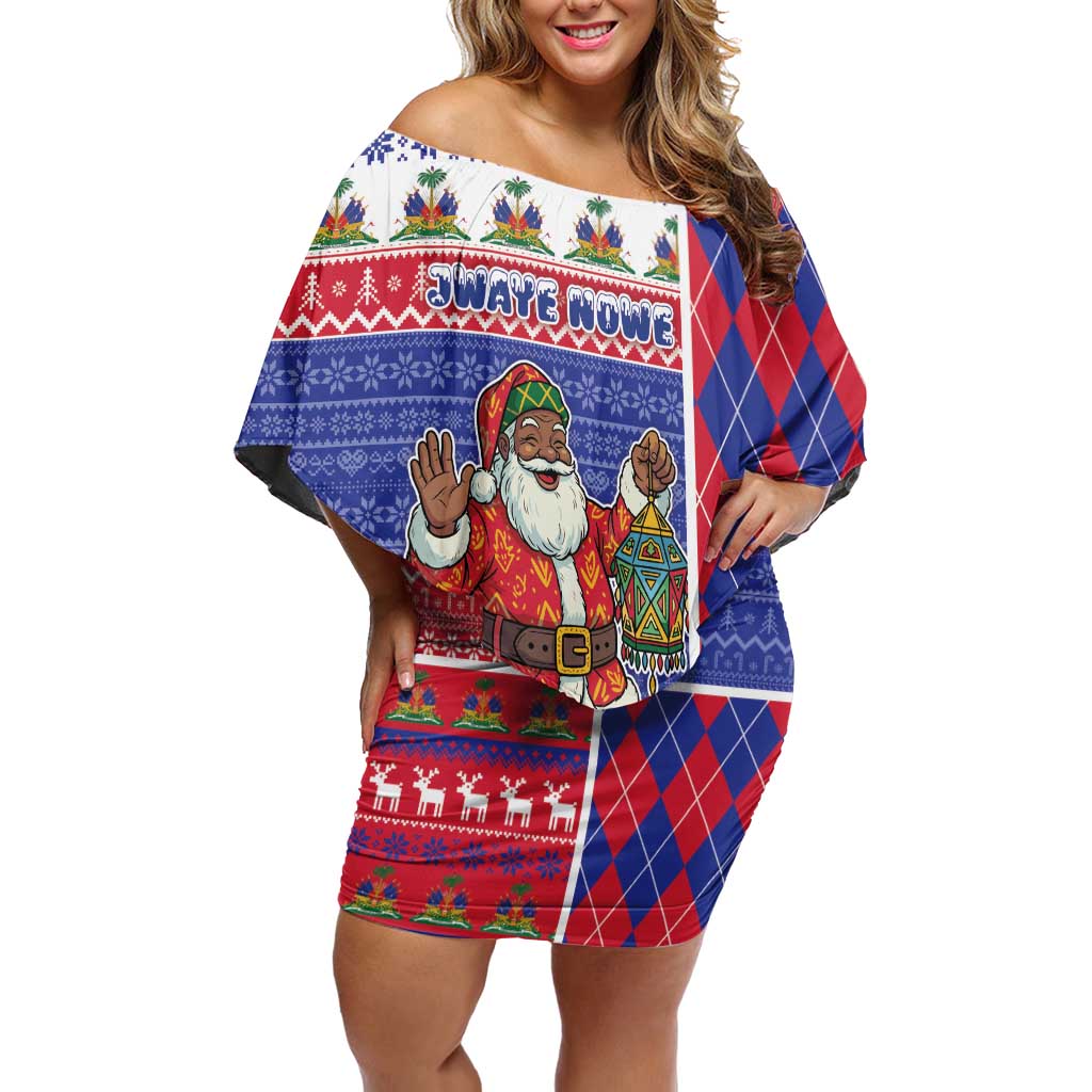 Haiti Christmas Family Matching Off Shoulder Short Dress and Hawaiian Shirt Santa With Fanal Haitian Patchwork Style - Wonder Print Shop