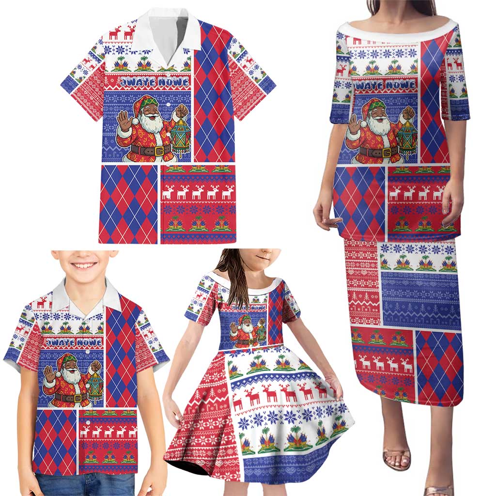 Haiti Christmas Family Matching Puletasi and Hawaiian Shirt Santa With Fanal Haitian Patchwork Style - Wonder Print Shop
