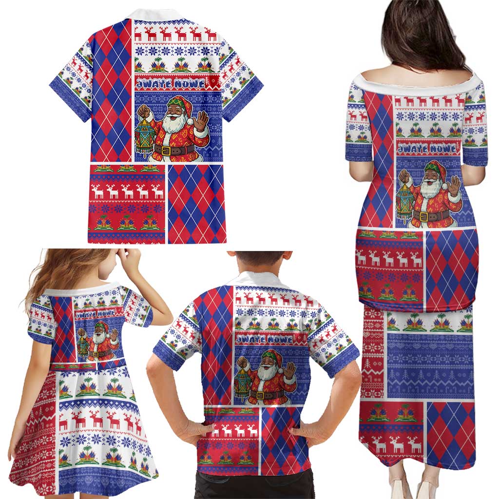 Haiti Christmas Family Matching Puletasi and Hawaiian Shirt Santa With Fanal Haitian Patchwork Style - Wonder Print Shop
