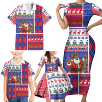 Haiti Christmas Family Matching Short Sleeve Bodycon Dress and Hawaiian Shirt Santa With Fanal Haitian Patchwork Style - Wonder Print Shop