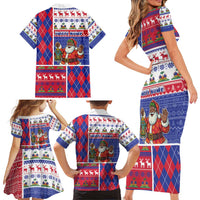 Haiti Christmas Family Matching Short Sleeve Bodycon Dress and Hawaiian Shirt Santa With Fanal Haitian Patchwork Style - Wonder Print Shop