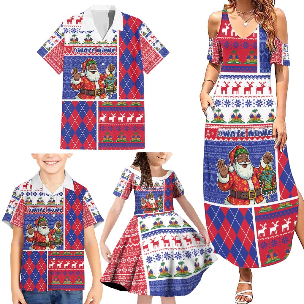 Haiti Christmas Family Matching Summer Maxi Dress and Hawaiian Shirt Santa With Fanal Haitian Patchwork Style - Wonder Print Shop