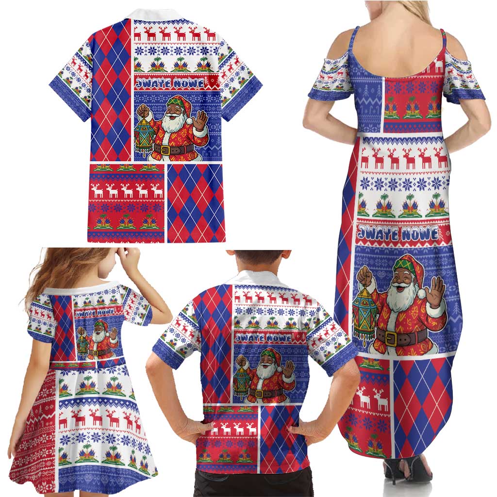 Haiti Christmas Family Matching Summer Maxi Dress and Hawaiian Shirt Santa With Fanal Haitian Patchwork Style - Wonder Print Shop