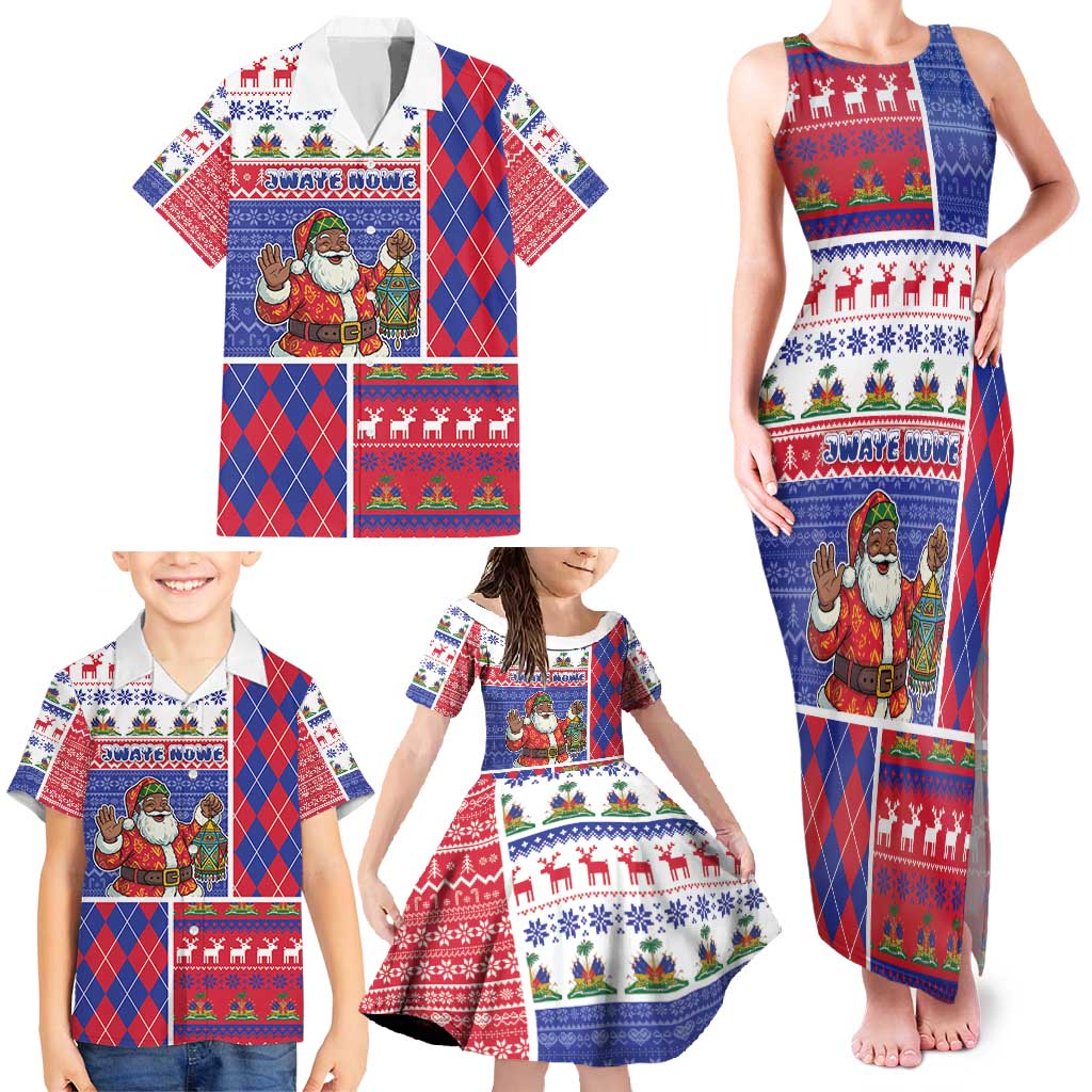 Haiti Christmas Family Matching Tank Maxi Dress and Hawaiian Shirt Santa With Fanal Haitian Patchwork Style - Wonder Print Shop