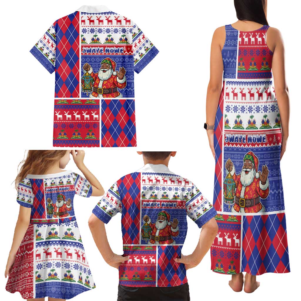 Haiti Christmas Family Matching Tank Maxi Dress and Hawaiian Shirt Santa With Fanal Haitian Patchwork Style - Wonder Print Shop