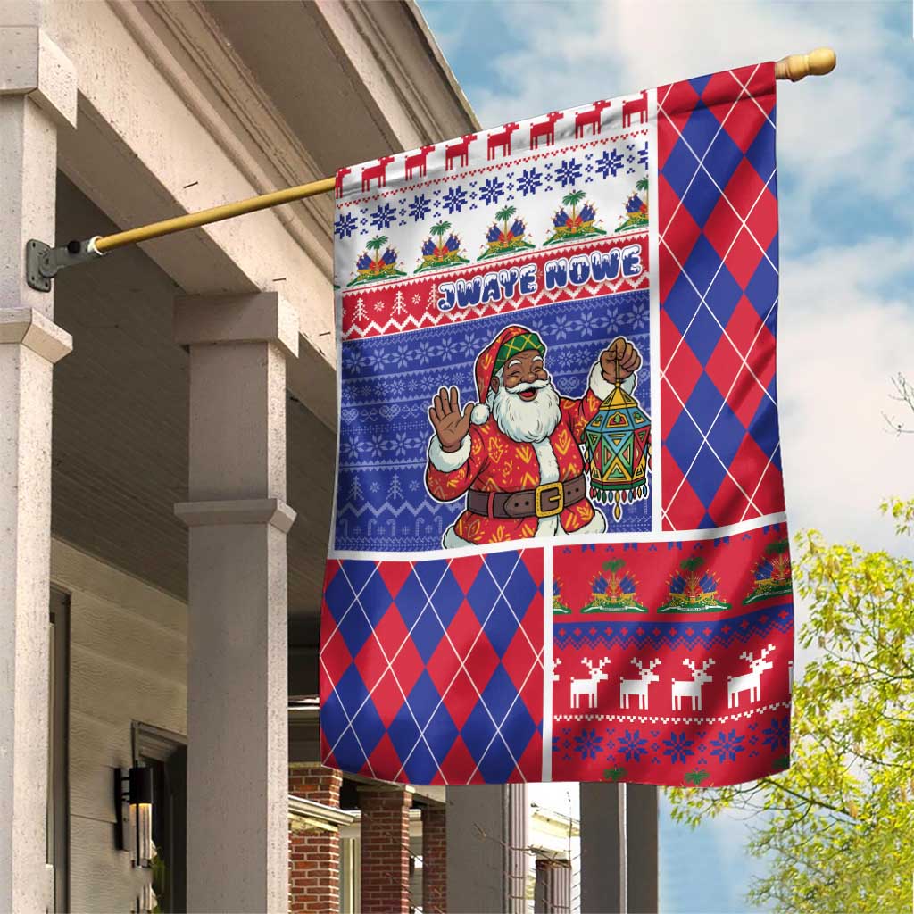 Haiti Christmas Garden Flag Santa With Fanal Haitian Patchwork Style - Wonder Print Shop