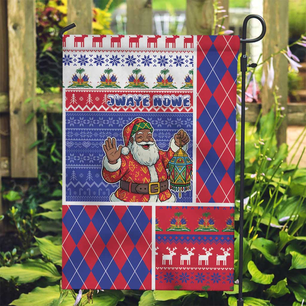 Haiti Christmas Garden Flag Santa With Fanal Haitian Patchwork Style - Wonder Print Shop