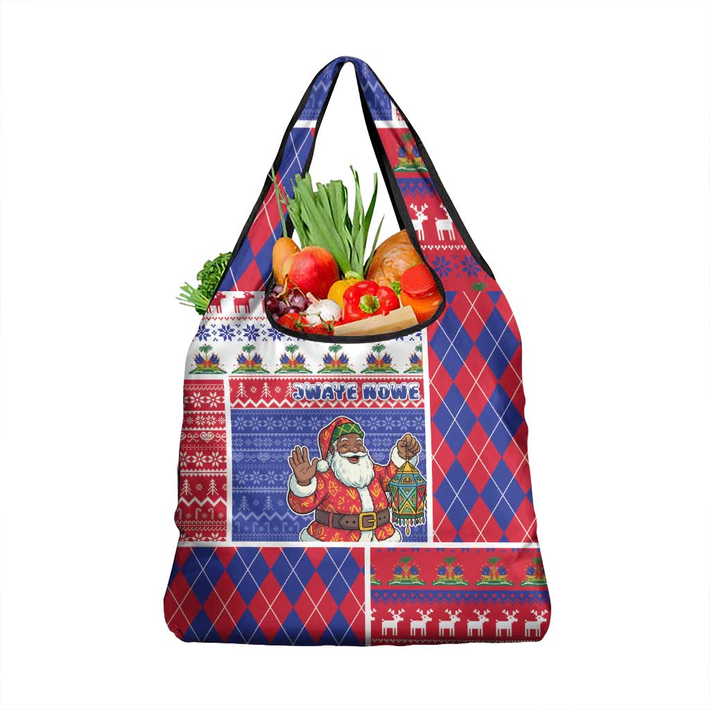 Haiti Christmas Grocery Bag Santa With Fanal Haitian Patchwork Style - Wonder Print Shop