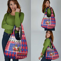 Haiti Christmas Grocery Bag Santa With Fanal Haitian Patchwork Style - Wonder Print Shop