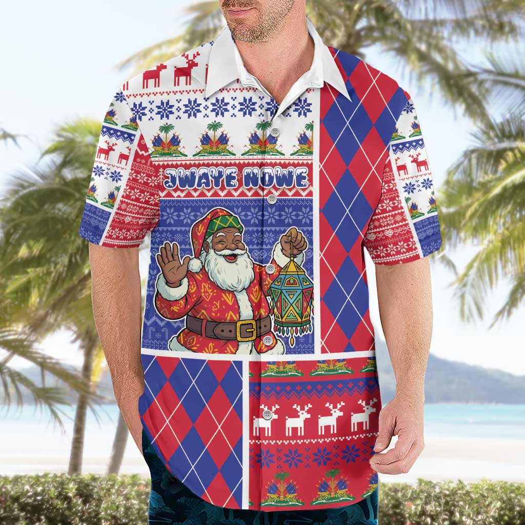 Haiti Christmas Hawaiian Shirt Santa With Fanal Haitian Patchwork Style - Wonder Print Shop