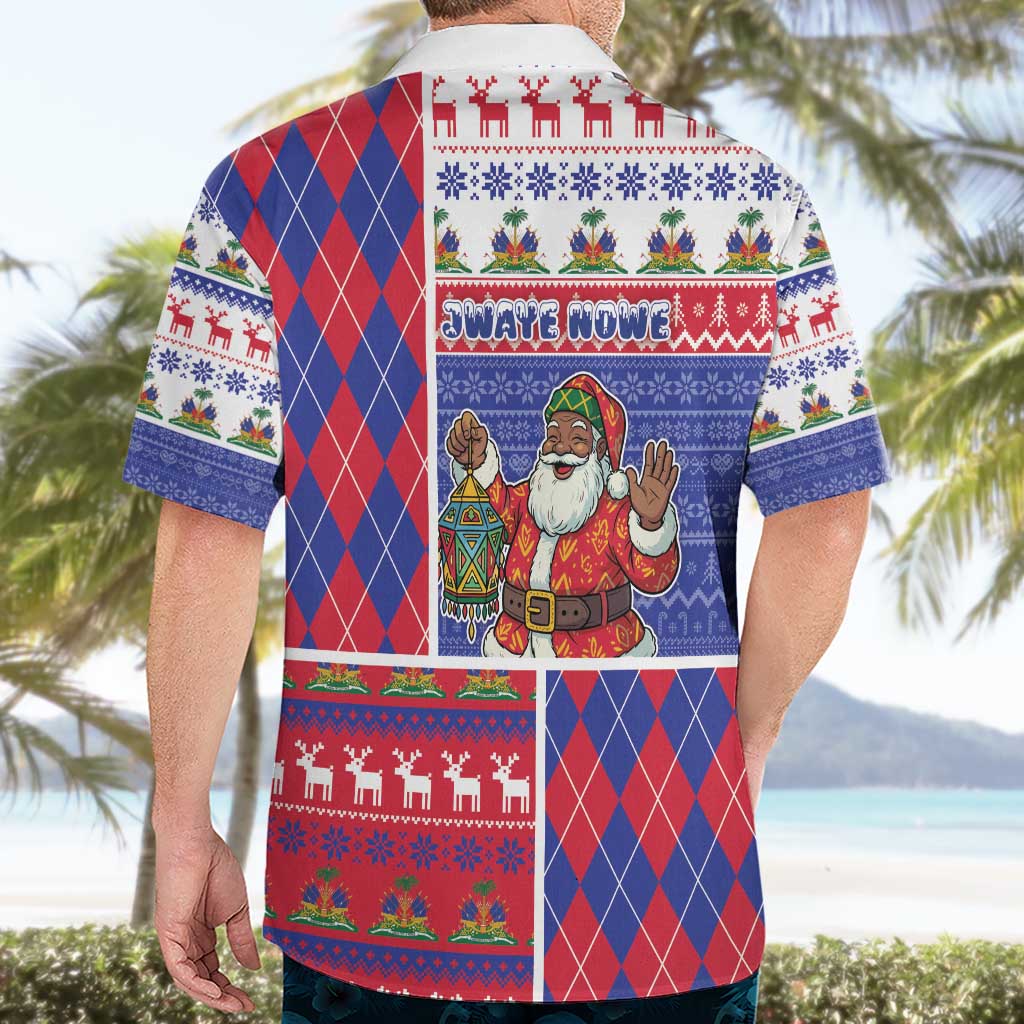Haiti Christmas Hawaiian Shirt Santa With Fanal Haitian Patchwork Style - Wonder Print Shop