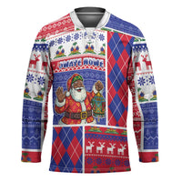 Haiti Christmas Hockey Jersey Santa With Fanal Haitian Patchwork Style - Wonder Print Shop