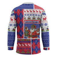 Haiti Christmas Hockey Jersey Santa With Fanal Haitian Patchwork Style - Wonder Print Shop