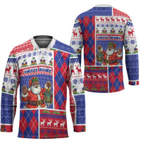 Haiti Christmas Hockey Jersey Santa With Fanal Haitian Patchwork Style - Wonder Print Shop