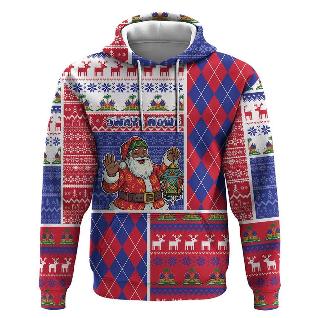 Haiti Christmas Hoodie Santa With Fanal Haitian Patchwork Style - Wonder Print Shop