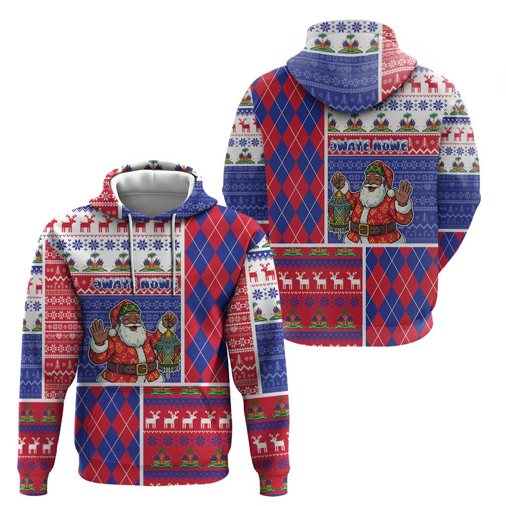 Haiti Christmas Hoodie Santa With Fanal Haitian Patchwork Style - Wonder Print Shop