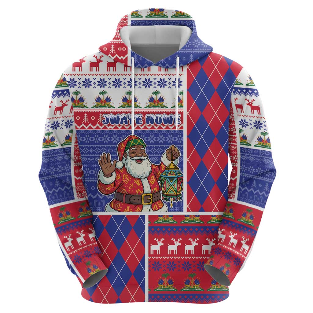 Haiti Christmas Hoodie Santa With Fanal Haitian Patchwork Style - Wonder Print Shop