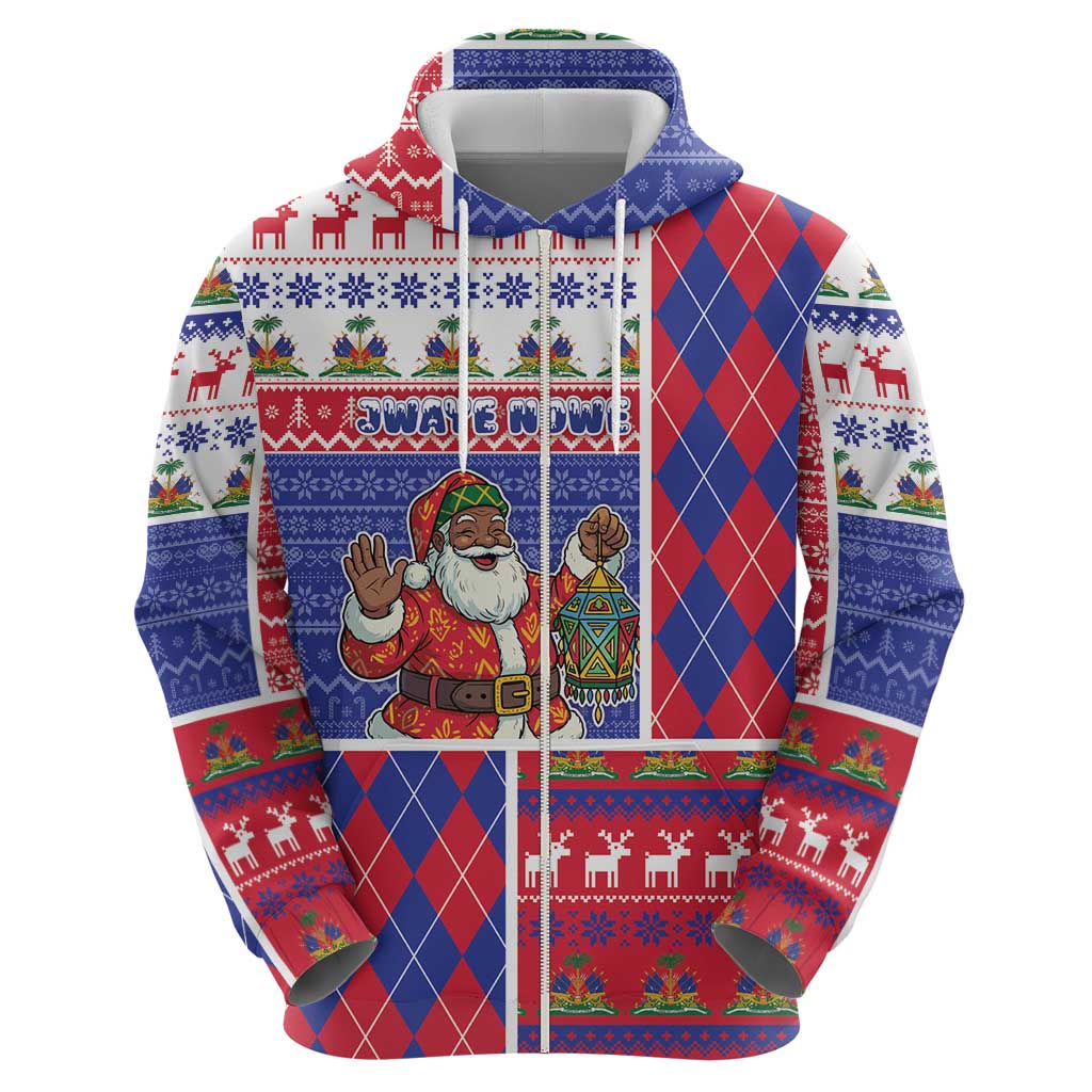 Haiti Christmas Hoodie Santa With Fanal Haitian Patchwork Style - Wonder Print Shop