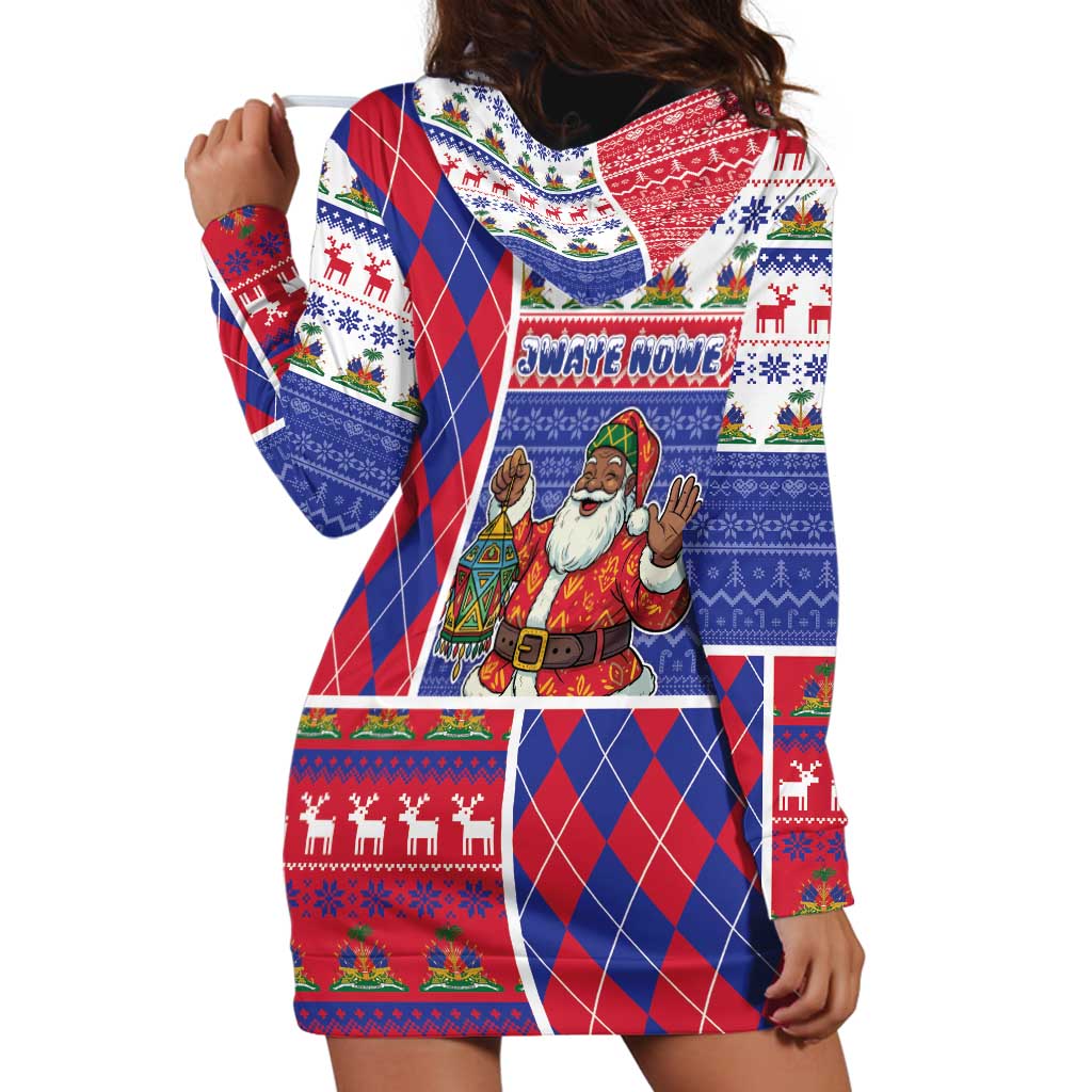 Haiti Christmas Hoodie Dress Santa With Fanal Haitian Patchwork Style - Wonder Print Shop