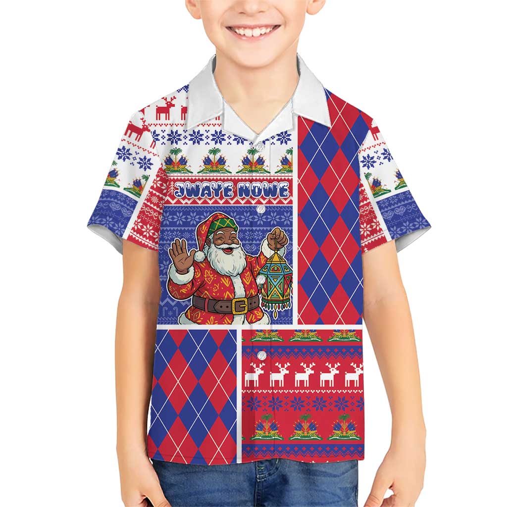 Haiti Christmas Kid Hawaiian Shirt Santa With Fanal Haitian Patchwork Style - Wonder Print Shop