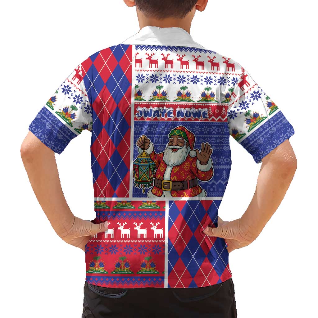 Haiti Christmas Kid Hawaiian Shirt Santa With Fanal Haitian Patchwork Style - Wonder Print Shop