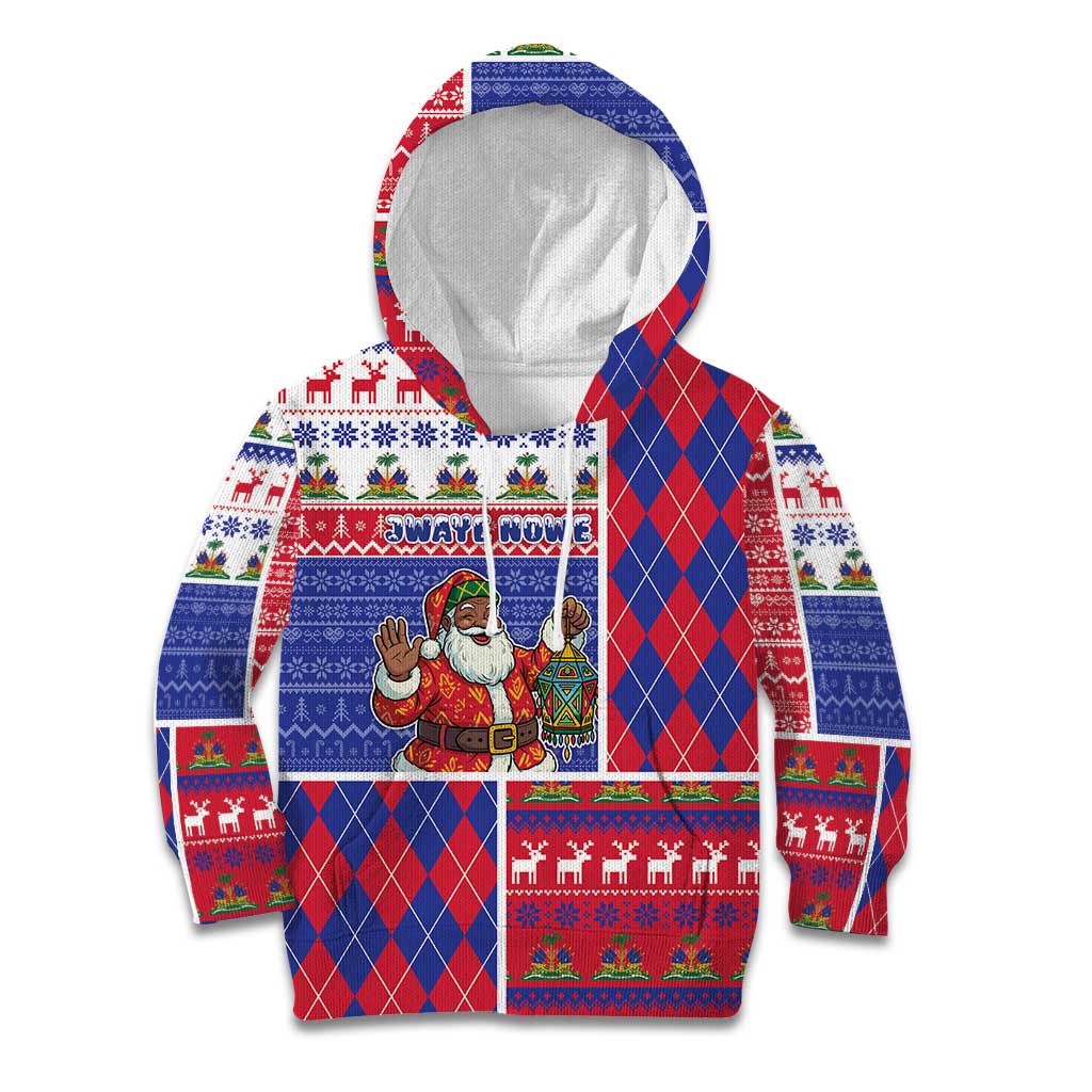 Haiti Christmas Kid Hoodie Santa With Fanal Haitian Patchwork Style - Wonder Print Shop