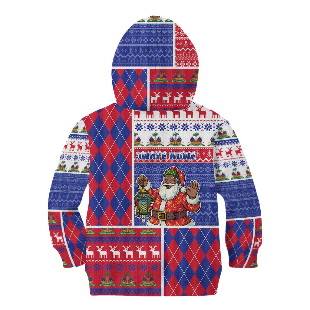 Haiti Christmas Kid Hoodie Santa With Fanal Haitian Patchwork Style - Wonder Print Shop
