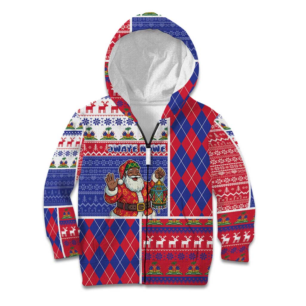 Haiti Christmas Kid Hoodie Santa With Fanal Haitian Patchwork Style - Wonder Print Shop