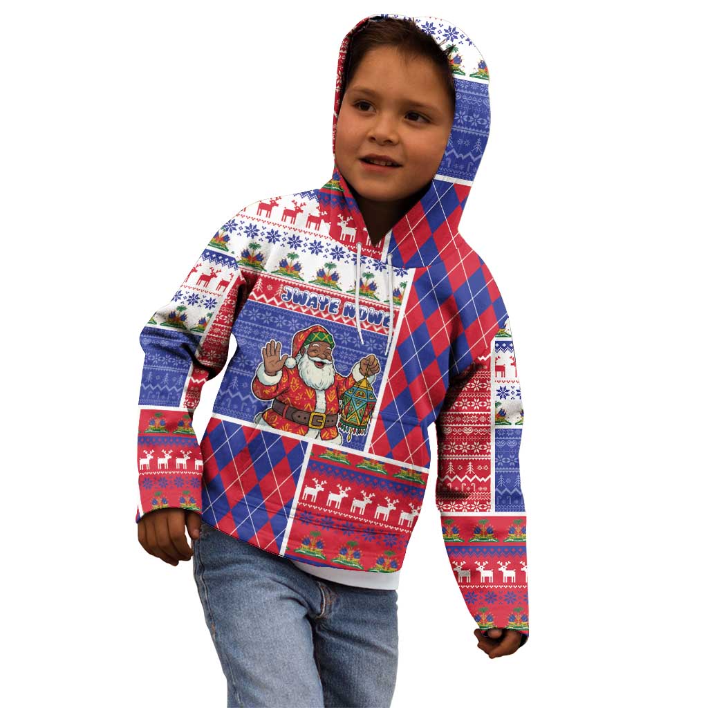Haiti Christmas Kid Hoodie Santa With Fanal Haitian Patchwork Style - Wonder Print Shop