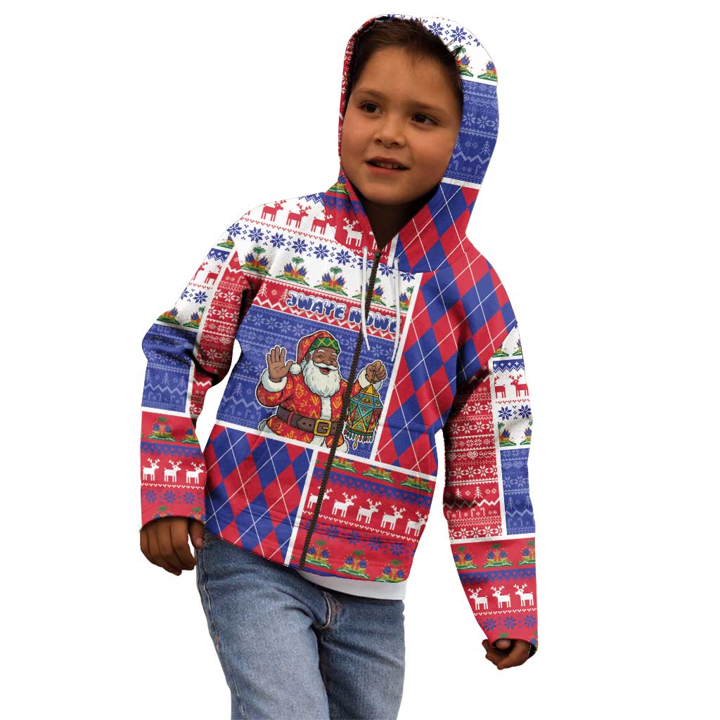 Haiti Christmas Kid Hoodie Santa With Fanal Haitian Patchwork Style - Wonder Print Shop